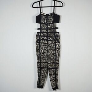 Bandage Jumpsuit Woman Large Black and‎ White Geometric Cutout Spaghetti Straps